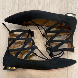 Aquazzura black suede flat shoes, size 5, worn once